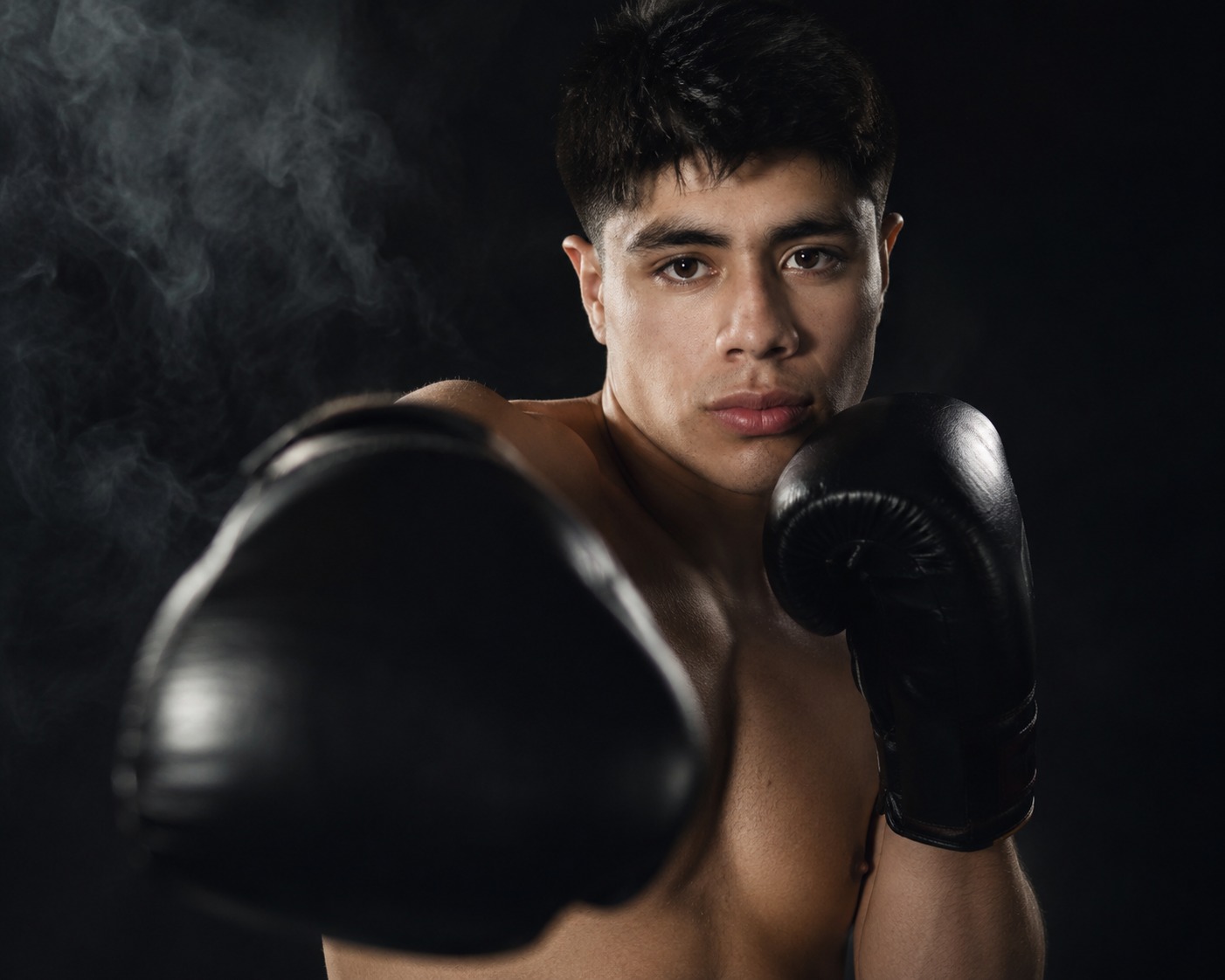 Caleb, boxing coach, in boxing gloves